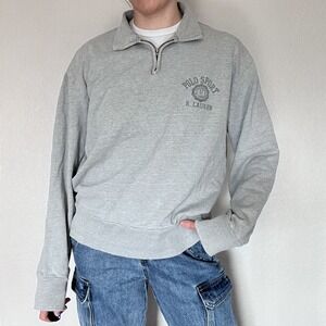 Vintage Ralph Lauren Sweater Size Large Grey Thrashed 1/4 Zip Grunge 90s Sporty